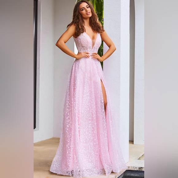 °$559 NEW JVN BY JOVANI LIGHT PINK PROM BALL GOWN WITH TRAIN US 8 - Picture 1 of 11